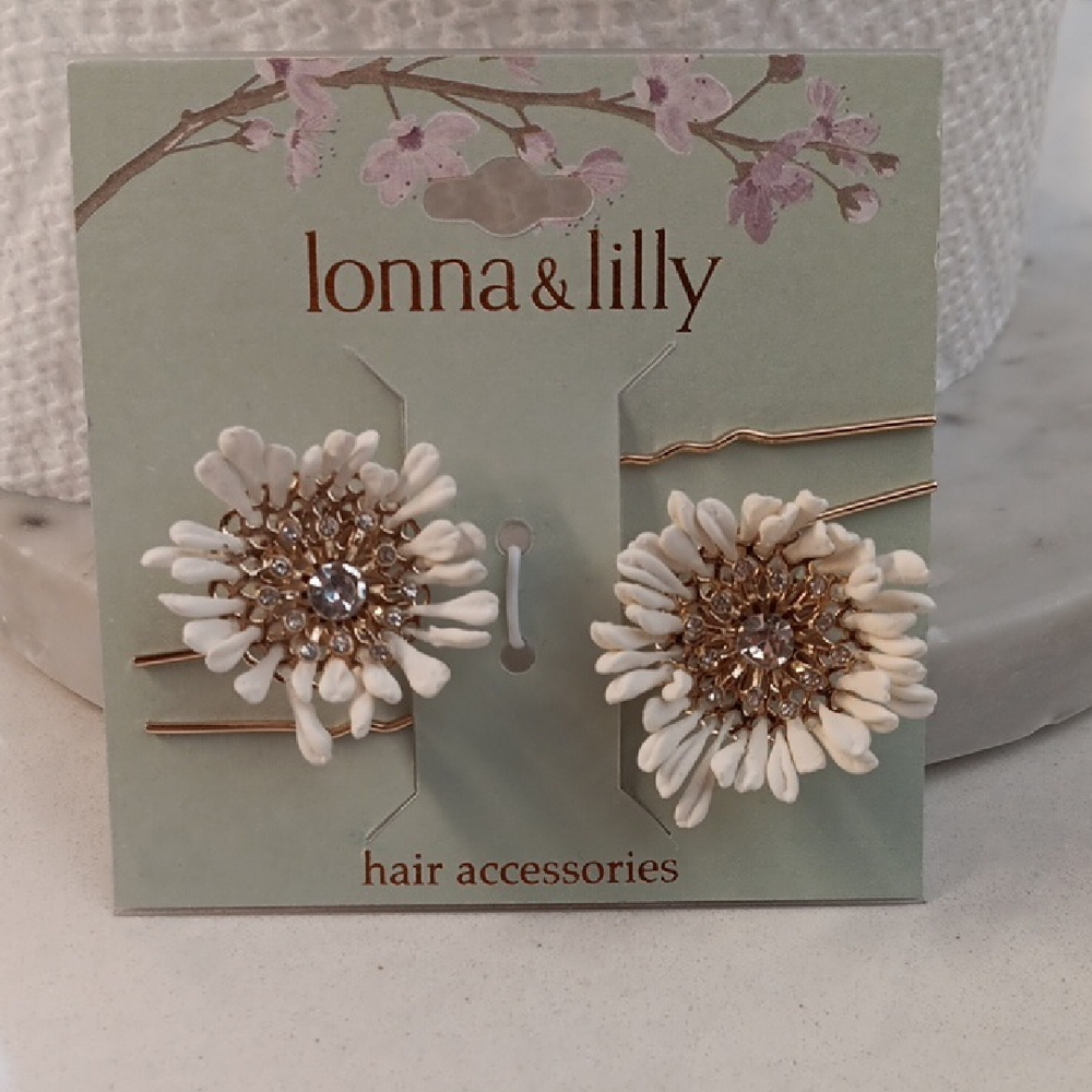 New Lonna & Lilly White Floral hair accessoryBobby Pins / Gold Crystal Centers